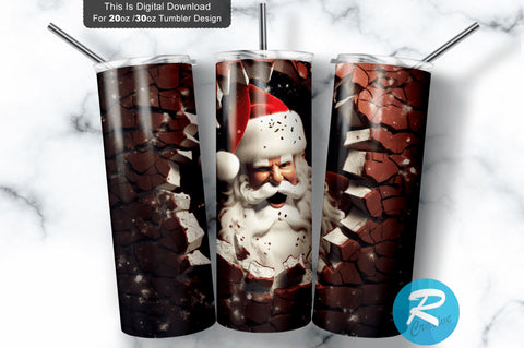 3D Christmas Santa Cracked Hole 20 Oz Png Tumbler Design Sublimation Regulrcrative 