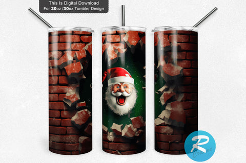 3D Christmas Santa Cracked Hole 20 Oz Png Tumbler Design Sublimation Regulrcrative 