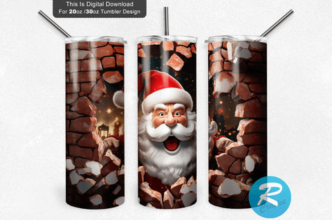3D Christmas Santa Cracked Hole 20 Oz Png Tumbler Design Sublimation Regulrcrative 