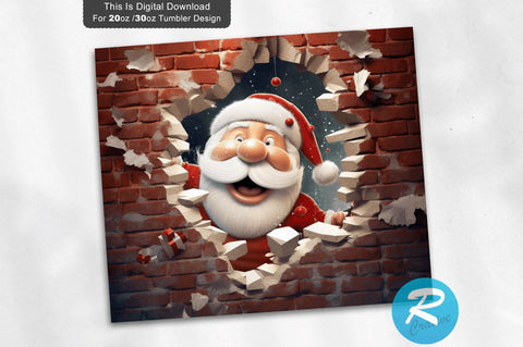 3D Christmas Santa Cracked Hole 20 Oz Png Tumbler Design Sublimation Regulrcrative 