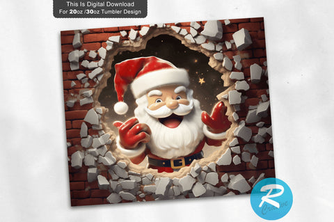 3D Christmas Santa Cracked Hole 20 Oz Png Tumbler Design Sublimation Regulrcrative 