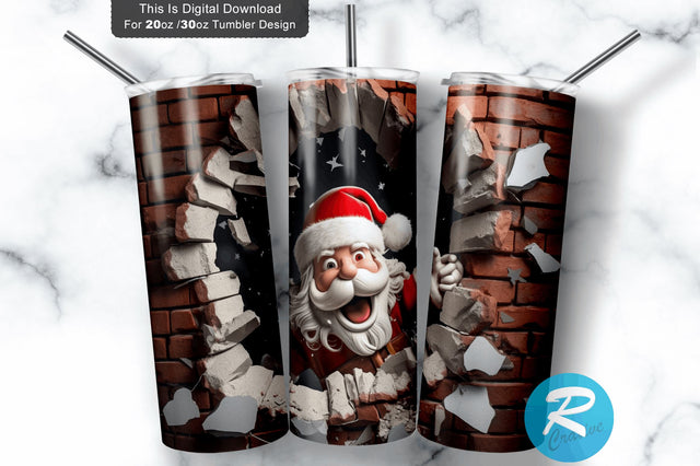 3D Christmas Santa Cracked Hole 20 Oz Png Tumbler Design Sublimation Regulrcrative 