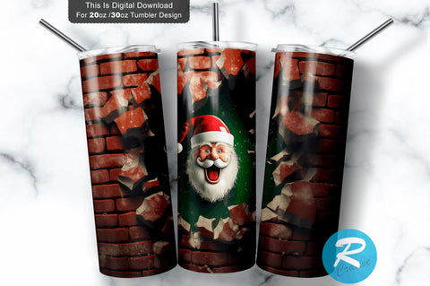3D Christmas Santa Cracked Hole 20 Oz Png Tumbler Design Sublimation Regulrcrative 