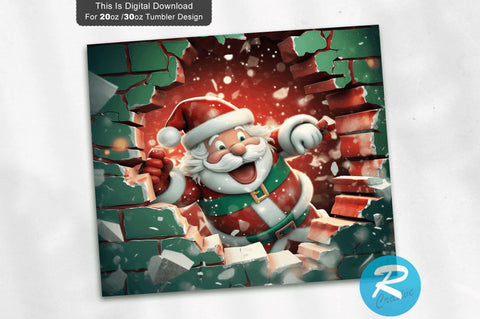 3D Christmas Santa Cracked Hole 20 Oz Png Tumbler Design Sublimation Regulrcrative 