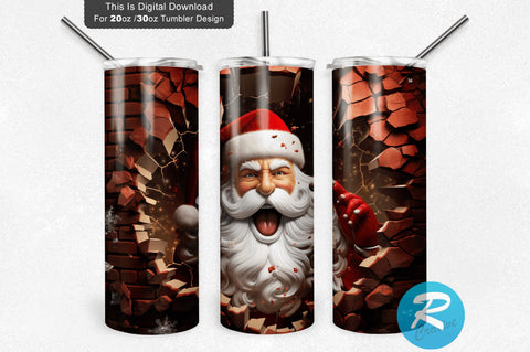 3D Christmas Santa Cracked Hole 20 Oz Png Tumbler Design Sublimation Regulrcrative 