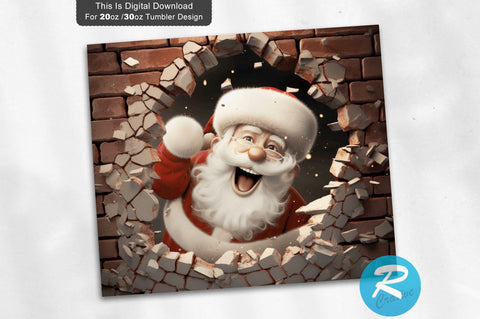 3D Christmas Santa Cracked Hole 20 Oz Png Tumbler Design Sublimation Regulrcrative 