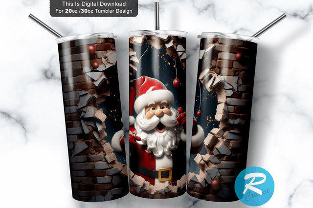 3D Christmas Santa Cracked Hole 20 Oz Png Tumbler Design Sublimation Regulrcrative 