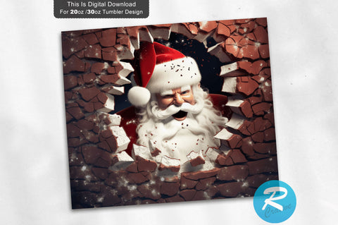 3D Christmas Santa Cracked Hole 20 Oz Png Tumbler Design Sublimation Regulrcrative 