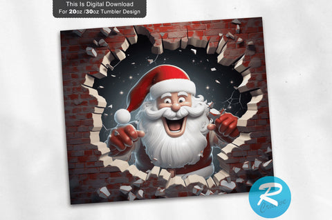 3D Christmas Santa Cracked Hole 20 Oz Png Tumbler Design Sublimation Regulrcrative 