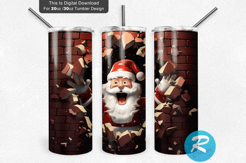 3D Christmas Santa Cracked Hole 20 Oz Png Tumbler Design Sublimation Regulrcrative 