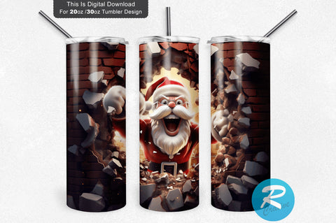3D Christmas Santa Cracked Hole 20 Oz Png Tumbler Design Sublimation Regulrcrative 