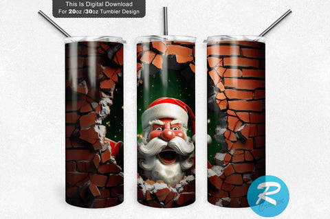 3D Christmas Santa Cracked Hole 20 Oz Png Tumbler Design Sublimation Regulrcrative 