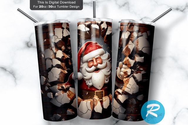 3D Christmas Santa Cracked Hole 20 Oz Png Tumbler Design Sublimation Regulrcrative 