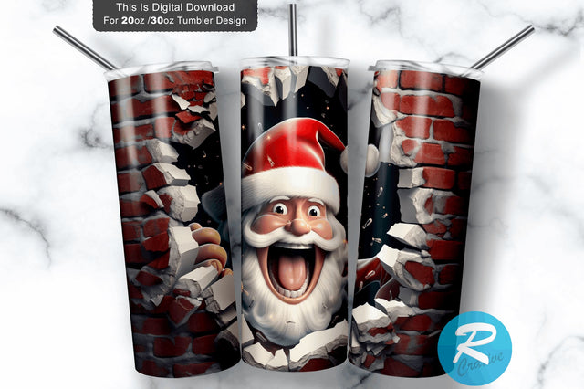 3D Christmas Santa Cracked Hole 20 Oz Png Tumbler Design Sublimation Regulrcrative 