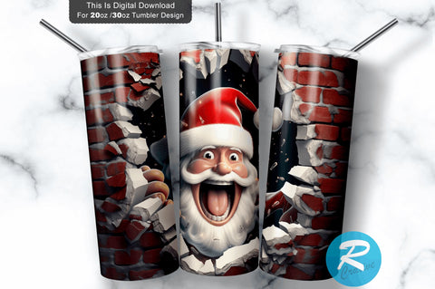 3D Christmas Santa Cracked Hole 20 Oz Png Tumbler Design Sublimation Regulrcrative 