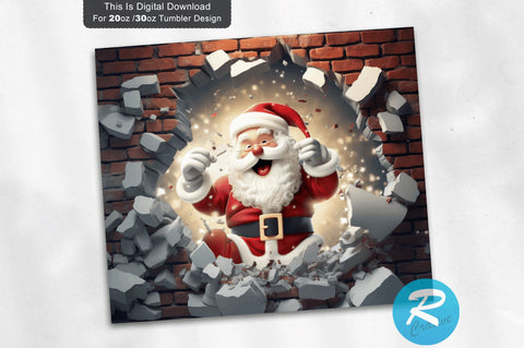 3D Christmas Santa Cracked Hole 20 Oz Png Tumbler Design Sublimation Regulrcrative 