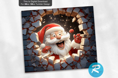 3D Christmas Santa Cracked Hole 20 Oz Png Tumbler Design Sublimation Regulrcrative 