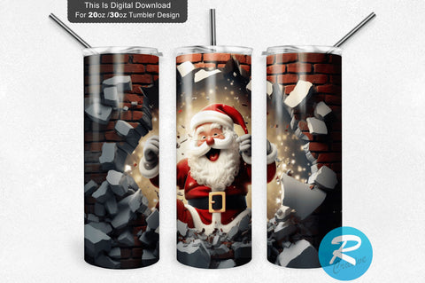 3D Christmas Santa Cracked Hole 20 Oz Png Tumbler Design Sublimation Regulrcrative 