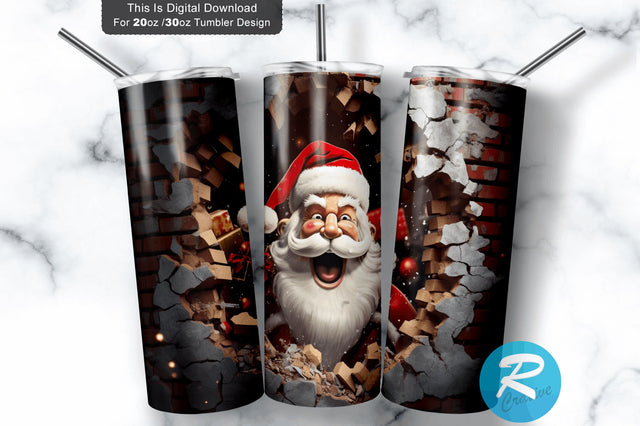 3D Christmas Santa Cracked Hole 20 Oz Png Tumbler Design Sublimation Regulrcrative 