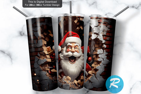 3D Christmas Santa Cracked Hole 20 Oz Png Tumbler Design Sublimation Regulrcrative 