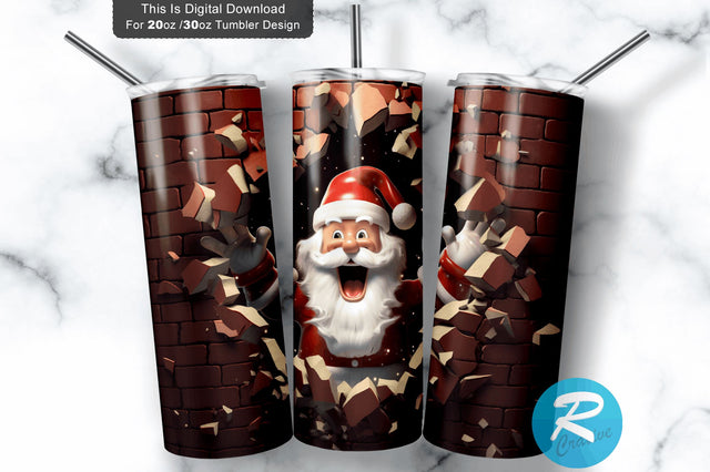 3D Christmas Santa Cracked Hole 20 Oz Png Tumbler Design Sublimation Regulrcrative 