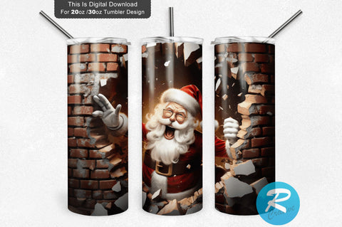 3D Christmas Santa Cracked Hole 20 Oz Png Tumbler Design Sublimation Regulrcrative 