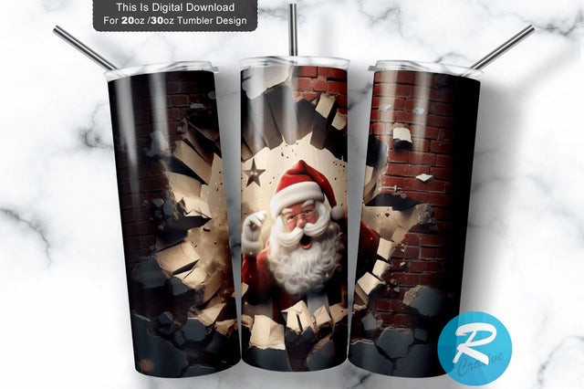 3D Christmas Santa Cracked Hole 20 Oz Png Tumbler Design Sublimation Regulrcrative 