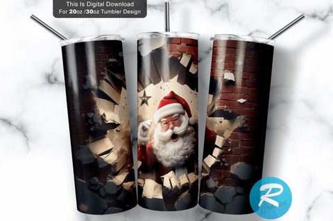 3D Christmas Santa Cracked Hole 20 Oz Png Tumbler Design Sublimation Regulrcrative 