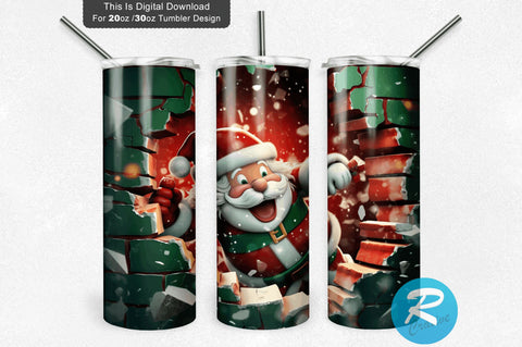 3D Christmas Santa Cracked Hole 20 Oz Png Tumbler Design Sublimation Regulrcrative 