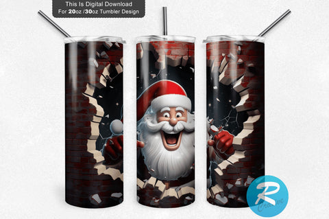 3D Christmas Santa Cracked Hole 20 Oz Png Tumbler Design Sublimation Regulrcrative 