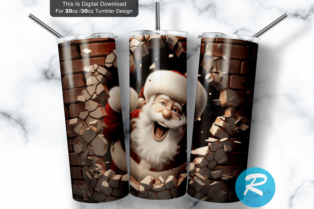 3D Christmas Santa Cracked Hole 20 Oz Png Tumbler Design Sublimation Regulrcrative 
