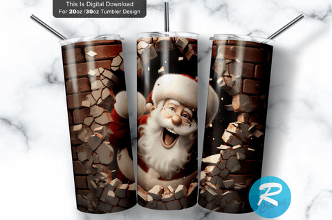 3D Christmas Santa Cracked Hole 20 Oz Png Tumbler Design Sublimation Regulrcrative 