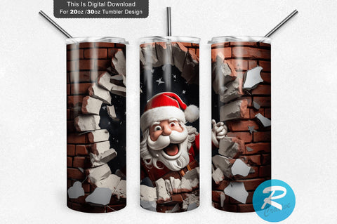 3D Christmas Santa Cracked Hole 20 Oz Png Tumbler Design Sublimation Regulrcrative 