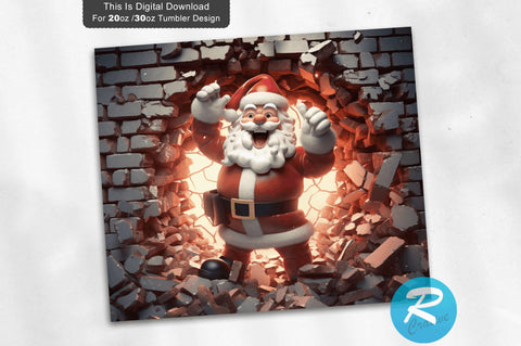 3D Christmas Santa Cracked Hole 20 Oz Png Tumbler Design Sublimation Regulrcrative 