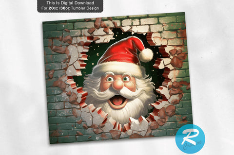 3D Christmas Santa Cracked Hole 20 Oz Png Tumbler Design Sublimation Regulrcrative 