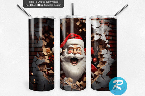 3D Christmas Santa Cracked Hole 20 Oz Png Tumbler Design Sublimation Regulrcrative 