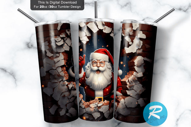 3D Christmas Santa Cracked Hole 20 Oz Png Tumbler Design Sublimation Regulrcrative 