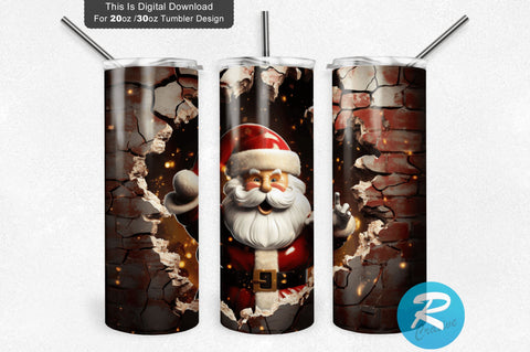3D Christmas Santa Cracked Hole 20 Oz Png Tumbler Design Sublimation Regulrcrative 