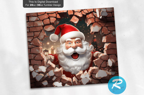 3D Christmas Santa Cracked Hole 20 Oz Png Tumbler Design Sublimation Regulrcrative 