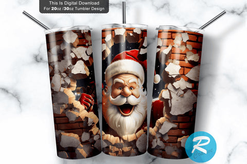 3D Christmas Santa Cracked Hole 20 Oz Png Tumbler Design Sublimation Regulrcrative 