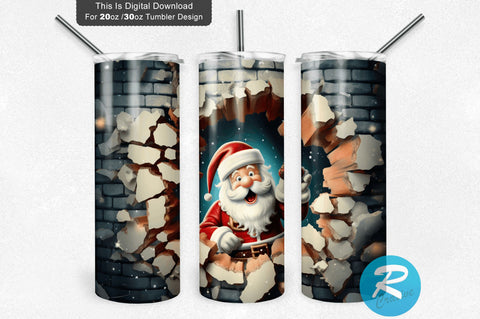 3D Christmas Santa Cracked Hole 20 Oz Png Tumbler Design Sublimation Regulrcrative 