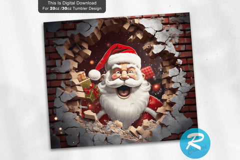 3D Christmas Santa Cracked Hole 20 Oz Png Tumbler Design Sublimation Regulrcrative 