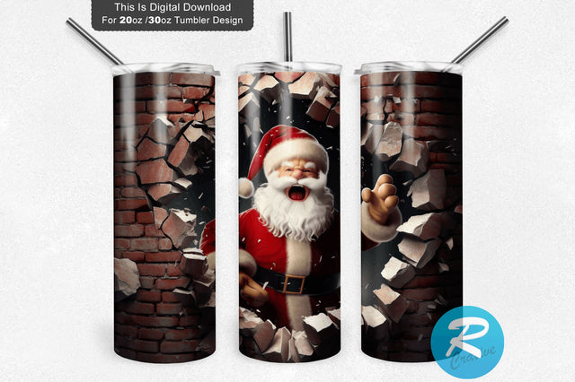 3D Christmas Santa Cracked Hole 20 Oz Png Tumbler Design Sublimation Regulrcrative 