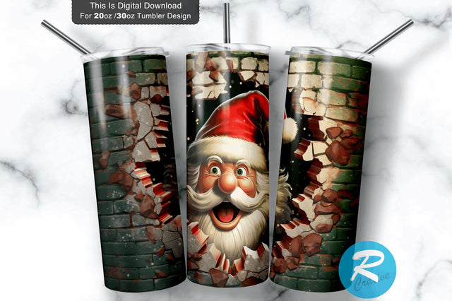 3D Christmas Santa Cracked Hole 20 Oz Png Tumbler Design Sublimation Regulrcrative 