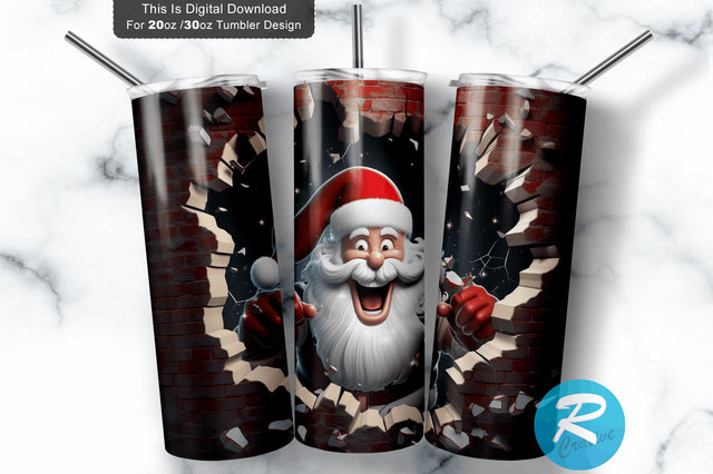 3D Christmas Santa Cracked Hole 20 Oz Png Tumbler Design Sublimation Regulrcrative 