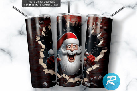 3D Christmas Santa Cracked Hole 20 Oz Png Tumbler Design Sublimation Regulrcrative 