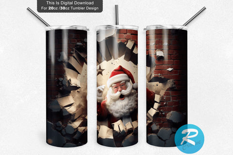 3D Christmas Santa Cracked Hole 20 Oz Png Tumbler Design Sublimation Regulrcrative 