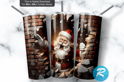 3D Christmas Santa Cracked Hole 20 Oz Png Tumbler Design Sublimation Regulrcrative 