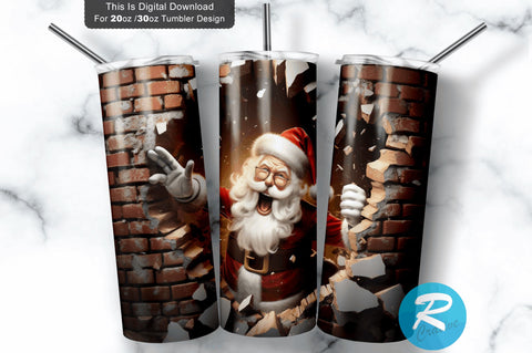 3D Christmas Santa Cracked Hole 20 Oz Png Tumbler Design Sublimation Regulrcrative 