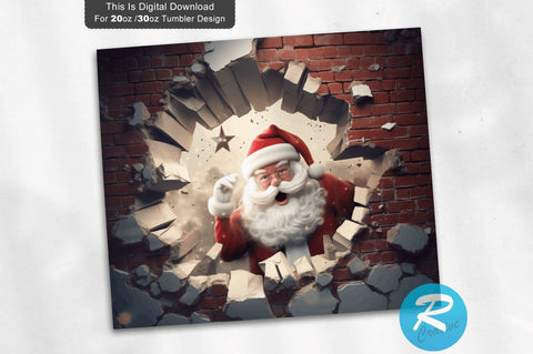 3D Christmas Santa Cracked Hole 20 Oz Png Tumbler Design Sublimation Regulrcrative 